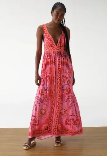 Farm Vestido Vermelho e Rosa | P