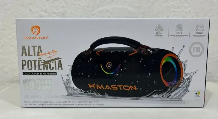 Caixa de Som Bluetooth H'Maston RN09 120W + 2 Microfones Sem Fio 