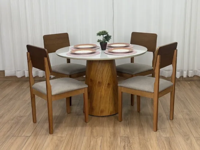 Mesa de Jantar Paris Circular 1.10×1.10 c/4 Cadeiras