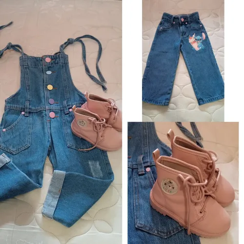 Lindo kit macacão menina 2 a 3 anos mais Calça jeans acompanha Botinha peças seminovas