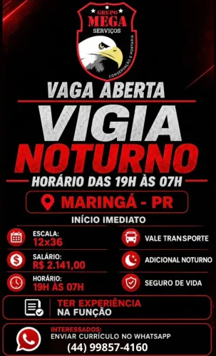 VIGIA NOTURNO COM EXPERIENCIA COMPROVADA NA FUNÇÃO ESCALA 12X36