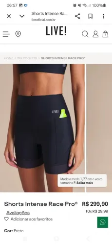 Short Intense Race Pro Preto Live!