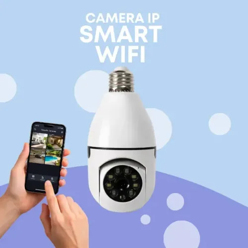 câmera IP 360° lâmpada interna WiFi Visão Noturna Full HD