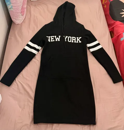 Vestido De Manga Comprida Preto New York Com Pelinho Dentro