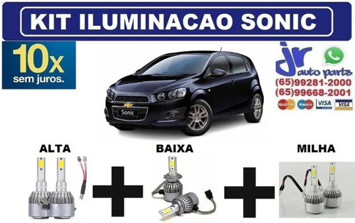 Kit Lampada Ultra LED (Alta/Baixa/Milha) Sonic 6000K 12V 24V