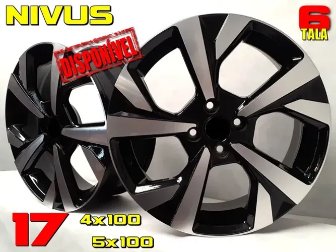 Roda aro 17 Volkswagen Nivus preta com diamantado 5x100 jogo novo