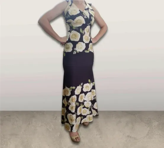Vestido Longo sereia Amarelo Floral