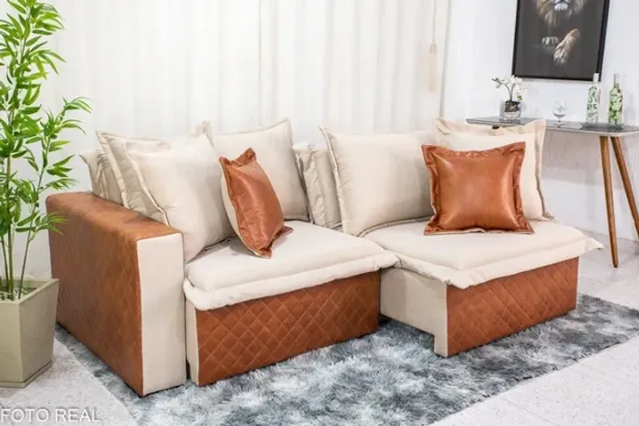 Sofá Retrátil Reclinável e Sofá Cama 2.20m Corinto Linho Bege Cru 08 Com detalhe Innove