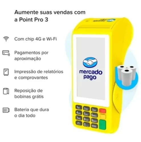 Máquina de Cartão Point Pro 3 Mercado Pago 4g Impressão