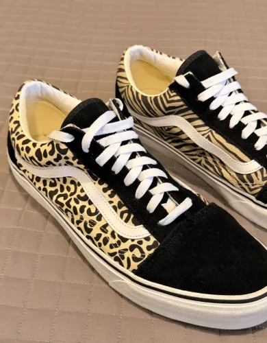 tênis vans old skool preto zebra onça animal print
