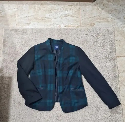Blazer Feminino Xadrez com Mangas Lisas