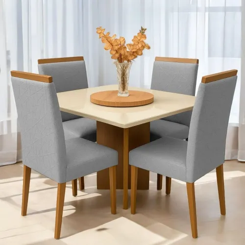 MESA 120X80 VIDRO 4mm CADEIRAS EM MADEIRA MACIÇA!! 25TT6