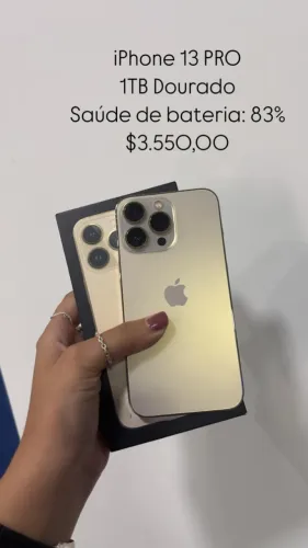 Seminovo: iPhone 13 Pro Dourado / 1TB / saúde de bateria: 83% / loja fisica