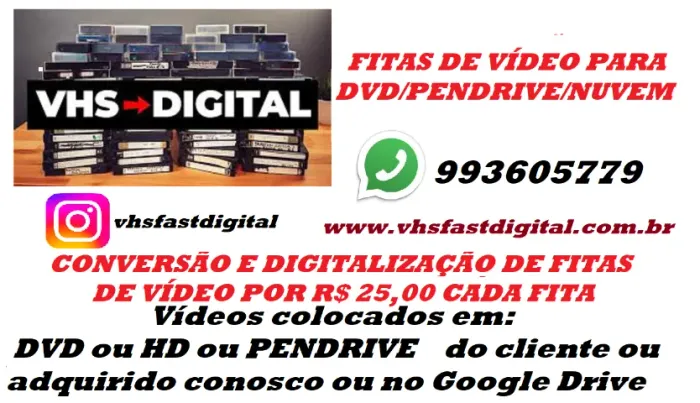 Conversão Digitalização de fitas de vídeo VHS VHSC 8MM MINIDV e CD DVD