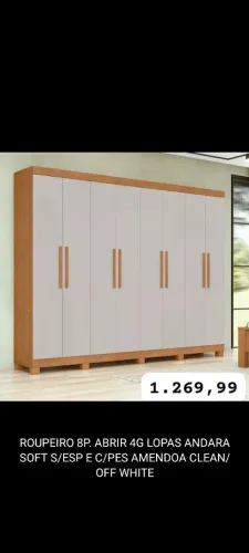 Guarda-Roupa 8 Portas 4 Gavetas Amêndoa Clean Off White