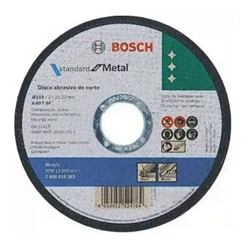 DISCO DE CORTE 4.1/2 BOSCH 115X10MM STD METAL INOX