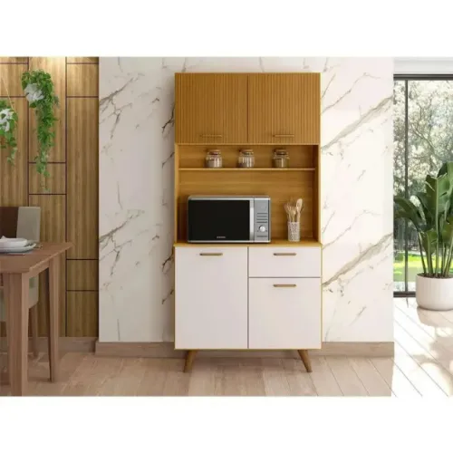 Kit Cozinha Pequeno Iris Pés Retrô Freijó Off White Acetinado Rippas - Em Oferta 