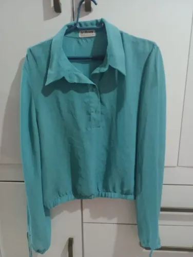 Blusa de tecido leve, azul turquesa, tamanho M