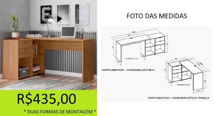Escrivaninha montável canto ou reta a pronta entrega