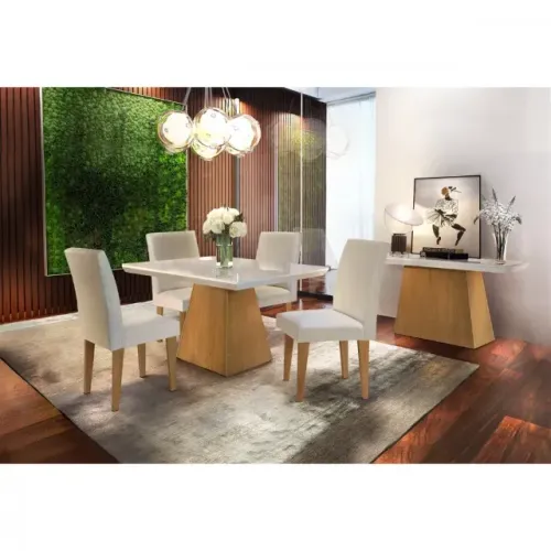 Conjunto Sala de Jantar Luna 120 MDF Com 4 cadeiras Grécia Direto da Fábrica