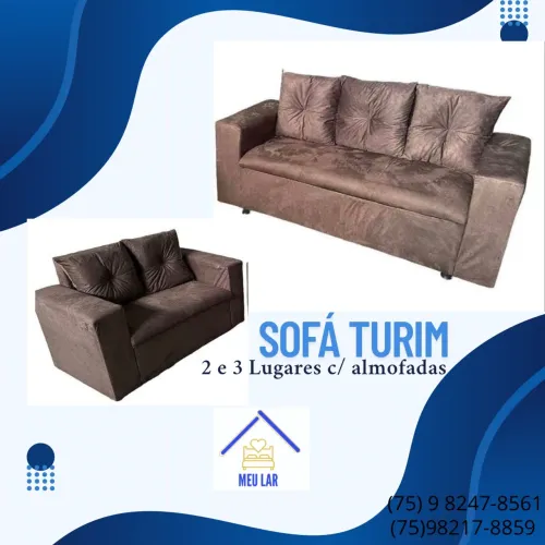 SOFÁ NOVO 2 e 3 LUGARES COM ALMOFADA