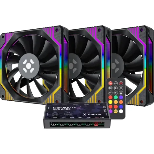Kit 3 Cooler Fan 120mm Fortrek Frosty Black com Controladora/Controle - WZetta