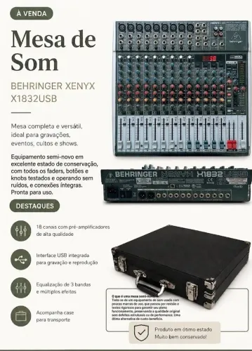 Mesa de som Behringer 1832 ( usada)