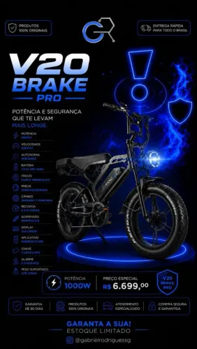 Bike elétrica V20 Brake Pro 1000W