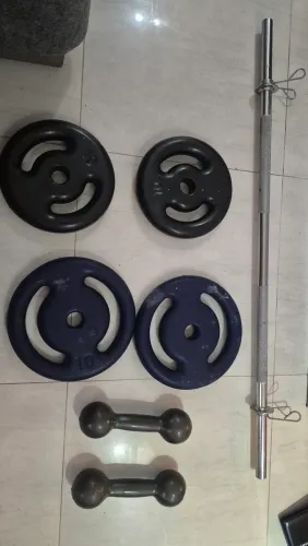 Kit Fitness - Barra 120 cm + 4 anilhas de 10 kilos gd e pq + 2 pesos de 5 kilos