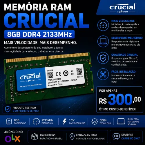 MEMÓRIA RAM CRUCIAL 8GB DDR4 2133MHz