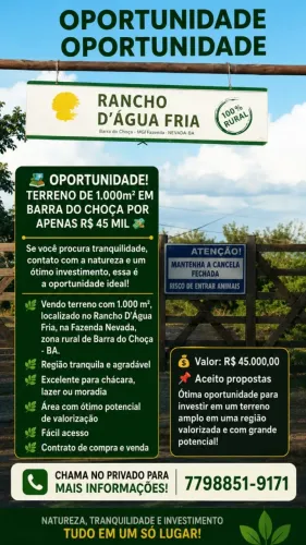 Terreno 1.000 m² Barra do Choça