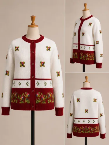 Cardigã feminino de tricô estampado