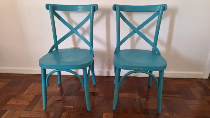 Par de Cadeiras Cross Back Azul Turquesa - Estilo Vintage / Bistrô