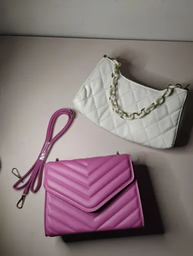Kit Bolsas Rosa e Branca (Bolsa De Mão E Ombro)