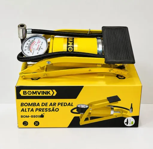 Bomba de Ar Pedal Alta Pressão BOMVINK com Manômetro para Carro, Moto e Bicicleta
