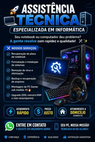 Reparo placa mãe notebook, formatação, montagem Pc gamer