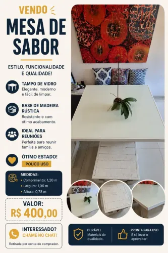 VENDO MESA DE JANTAR - LINDA E MODERNA!