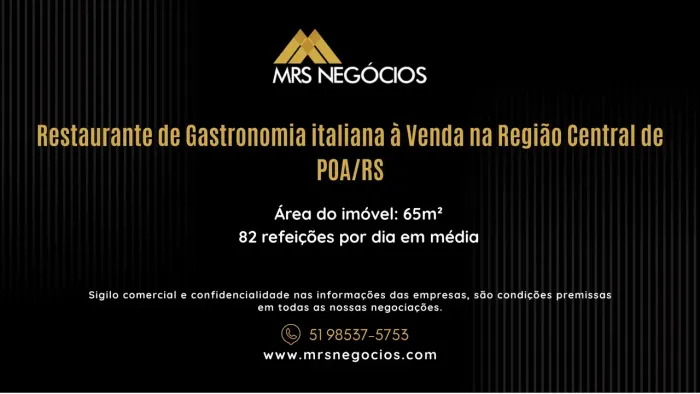 Restaurante de Gastronomia italiana à Venda na Região Central de POA/RS
