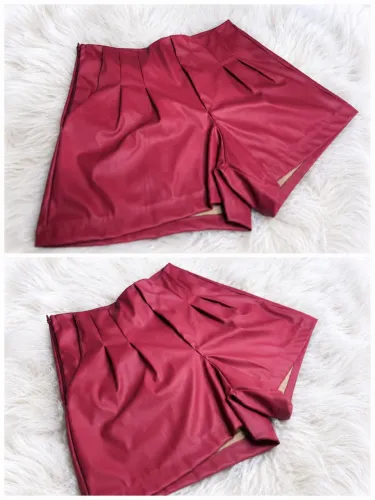 Short de couro (vinho) Feminino veste um M