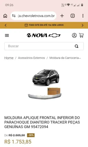 Moldura Aplique Frontal Inferior Parachoque Diant. Tracker 2014/16 - Usado