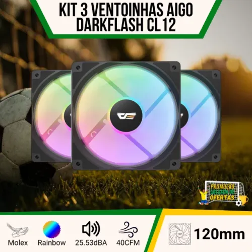 Kit 3 Ventoinhas Aigo DarkFlash CL12 120mm Rainbow | Molex 4 Pinos - NOVO