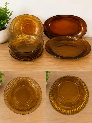Conjunto de Vidro Duralex Âmbar Vintage com Pratos, Saladeira e Travessas