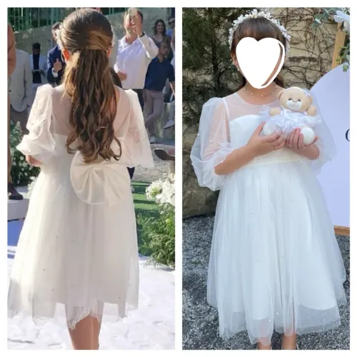 Vestido Daminha Tule e Perolas
