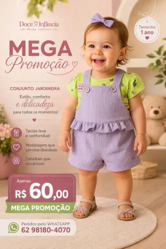 JARDINEIRA COM BLUSA 1 ANO MARISOL