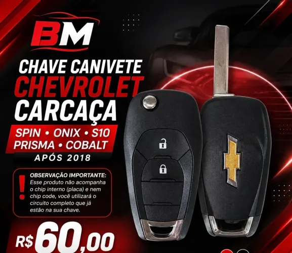 Chave Canivete Chevrolet Carcaça Spin Onix S10 Prisma Cobalt Após 2018