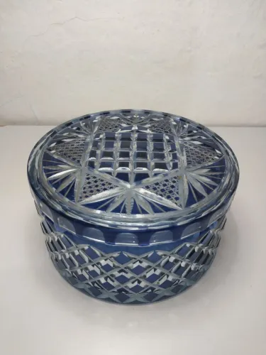 Antiga Bomboniere Pote Cristal Overlay Azul Cobalto Anos 50/70 ótimo final de conservação.