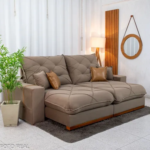 Sofá Retrátil Reclinável Zara 2.50m Veludo Capuccino - D33 e Molas Ensacadas rf98