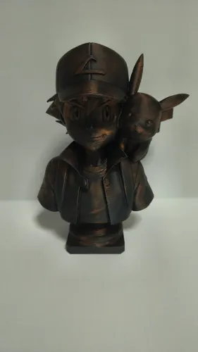 Busto Ash e Pikachu - Impressão 3D - 18cm