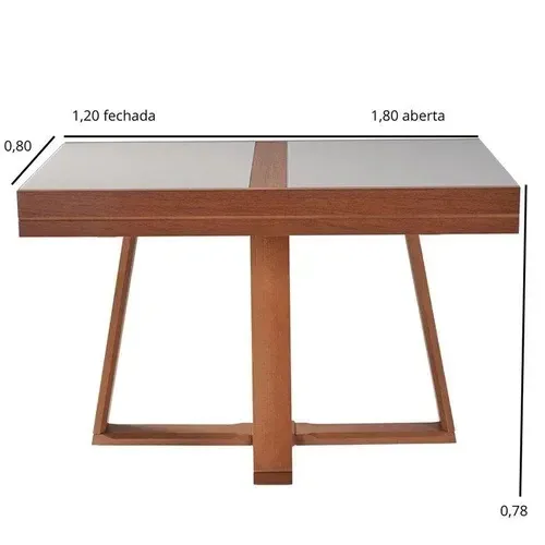 Mesa de Jantar Extensível Vidro Off 4 a 6 Lugares Pés em Madeira Maciça Mel