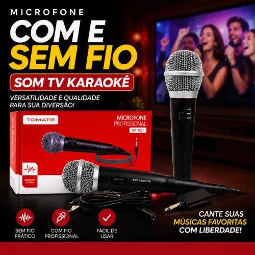 Microfone Com E Sem Fio Som Tv Karaokê